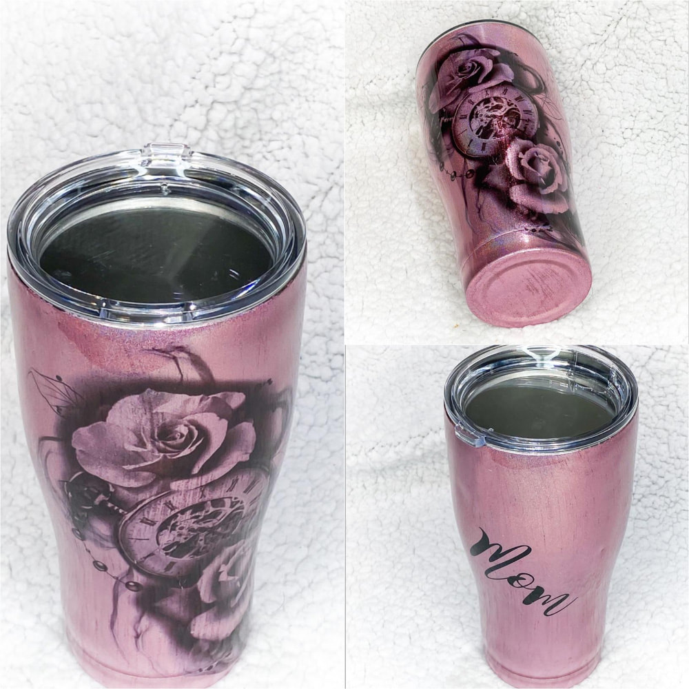 Mom Rose Tattoo Pink Personalized Stainless Steel Glitter Tumbler |  Sincerely Nana Crafts